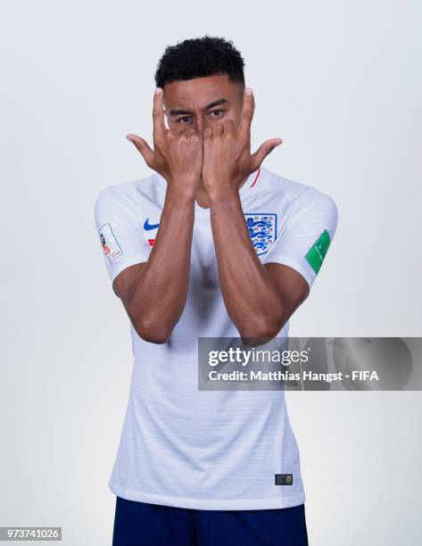 Jesse Lingard of England poses for a portrait during the official FIFA World Cup 2018 portrait session at on June 13, 2018 in Saint Petersburg,...