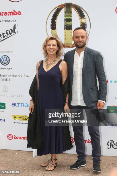 Ciro Formisano and Daniela Poggi attend Globi D'Oro awards ceremony at the Academie de France Villa Medici on June 13, 2018 in Rome, Italy.