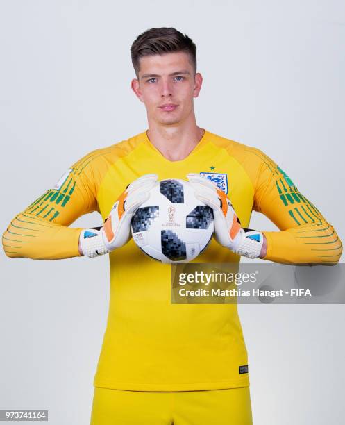 Goalkeeper Nick Pope of England poses for a portrait during the official FIFA World Cup 2018 portrait session at on June 13, 2018 in Saint...