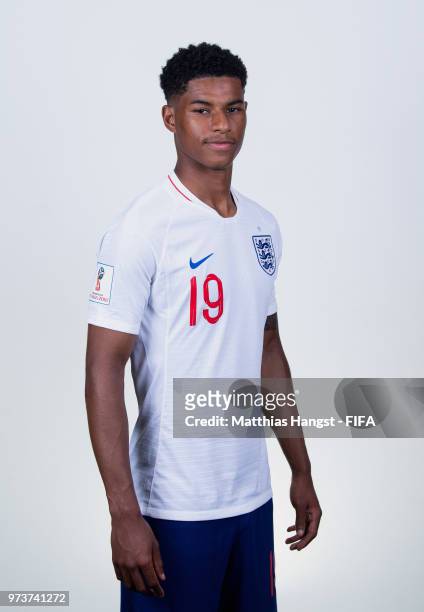 Marcus Rashford of England poses for a portrait during the official FIFA World Cup 2018 portrait session at on June 13, 2018 in Saint Petersburg,...