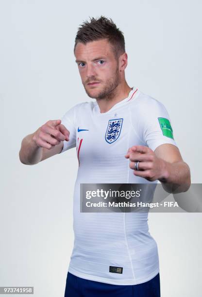 Jamie Vardy of England poses for a portrait during the official FIFA World Cup 2018 portrait session at on June 13, 2018 in Saint Petersburg, Russia.