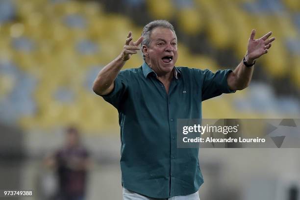 Abel Braga, head coach of Fluminense reacts during the match between Fluminense and Santos as part of Brasileirao Series A 2018 at Maracana Stadium...