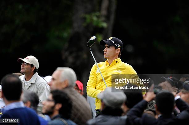 Camilo Villegas of Colombia hits a drive during the Pro-Am round for the Pacific Rubiales Bogota Open Presented by Samsung at Country Club de Bogota...