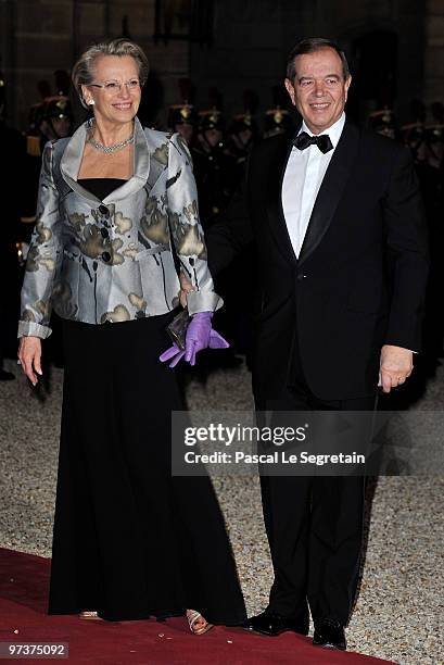 French Interior Minister Michelle Alliot-Marie arrives with husband to attend a state dinner honouring visiting Russian President Dmitry Medvedev at...