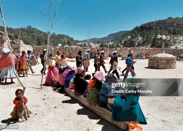 Tarahumara men begin the Semana Santa ceremonies at Cusarare Mission, Mexico, 2005.