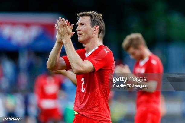 Stephan Lichtsteiner of Switzerland gestures during the international friendly match between Switzerland and Japan at the Stadium Cornaredo on June...