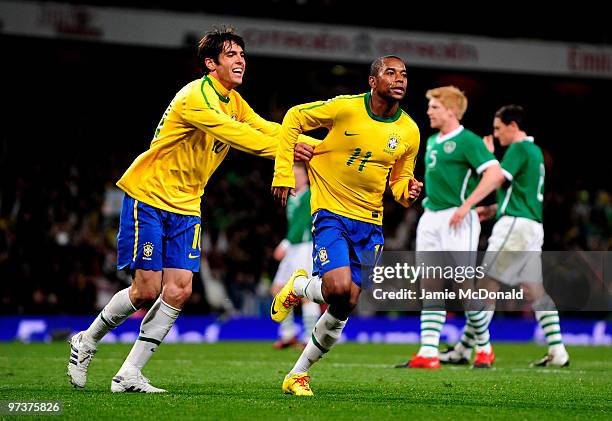 Robinho of Brasil celebrates his goal with Kaka during the International Friendly match between Republic of Ireland and Brazil played at Emirates...