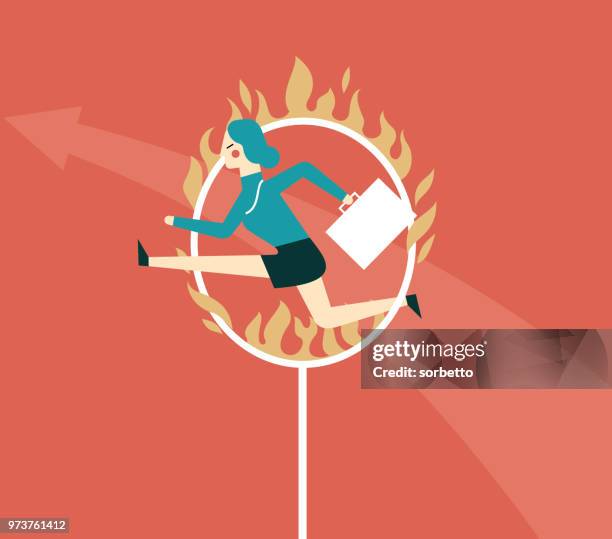 illustrations, cliparts, dessins animés et icônes de sautant à travers le cerceau - femme d’affaires - tend fire