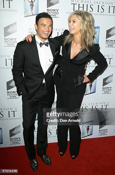 Guy Sebastian and Delta Goodrem arrive at the VIP Tribute show to mark the DVD release of the Michael Jackson documentary "This Is It" at City...