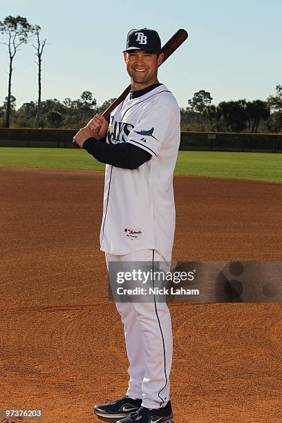 Pat Burrell of the Tampa Bay Rays poses for a photo during Spring Training Media Photo Day at Charlotte County Sports Park on February 26, 2010 in...