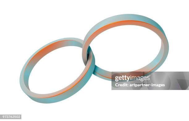 interlocked rings against white background - verzahnt stock-fotos und bilder