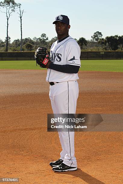 Rafael Soriano of the Tampa Bay Rays poses for a photo during Spring Training Media Photo Day at Charlotte County Sports Park on February 26, 2010 in...