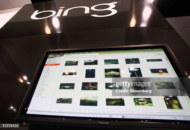 Microsoft Corp.'s Bing search engine website is displayed at the Microsoft booth during the Search Marketing Expo West conference in Santa Clara,...