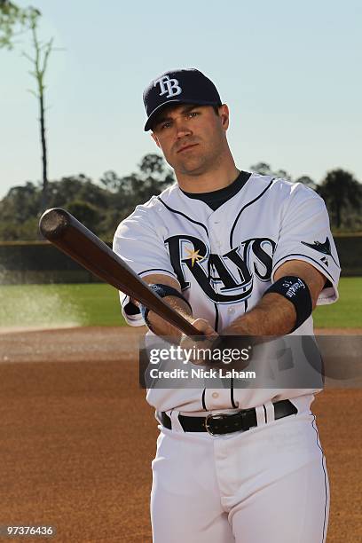 Kelly Shoppach of the Tampa Bay Rays poses for a photo during Spring Training Media Photo Day at Charlotte County Sports Park on February 26, 2010 in...