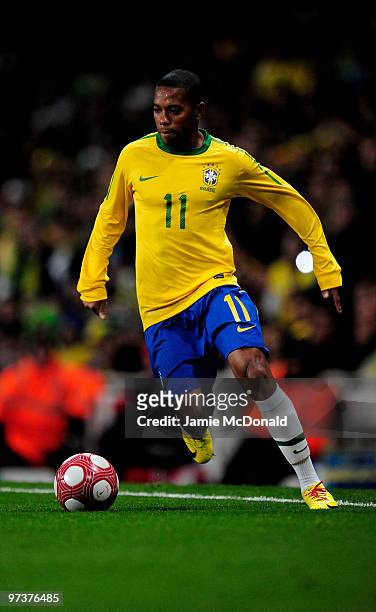 Robinho of Brasil in action during the International Friendly match between Republic of Ireland and Brazil played at Emirates Stadium on March 2,...