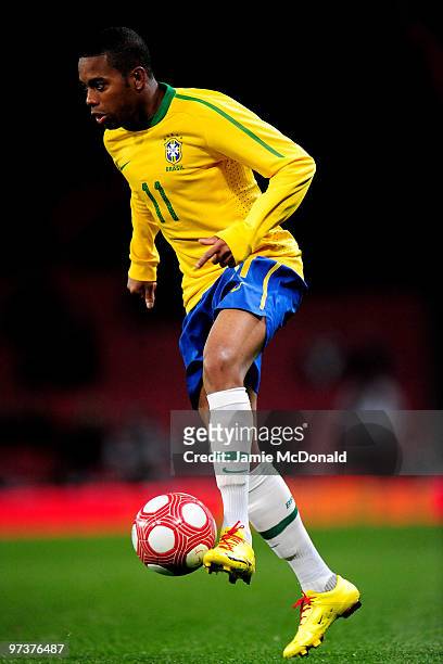 Robinho of Brasil in action during the International Friendly match between Republic of Ireland and Brazil played at Emirates Stadium on March 2,...
