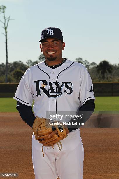 Joaquin Benoit of the Tampa Bay Rays poses for a photo during Spring Training Media Photo Day at Charlotte County Sports Park on February 26, 2010 in...