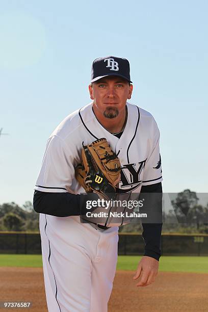Randy Choate of the Tampa Bay Rays poses for a photo during Spring Training Media Photo Day at Charlotte County Sports Park on February 26, 2010 in...