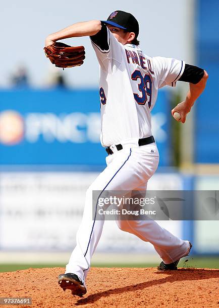 Relief pitcher Bobby Parnell of the New York Mets pitches against the Atlanta Braves during a spring training game at Tradition Field on March 2,...