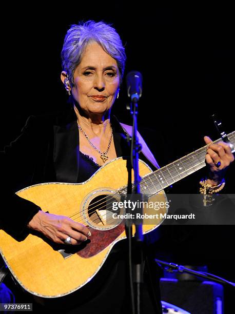 Joan Baez performs during the XI Millenni Festival at the Palau de la Musica on March 2, 2010 in Barcelona, Spain.