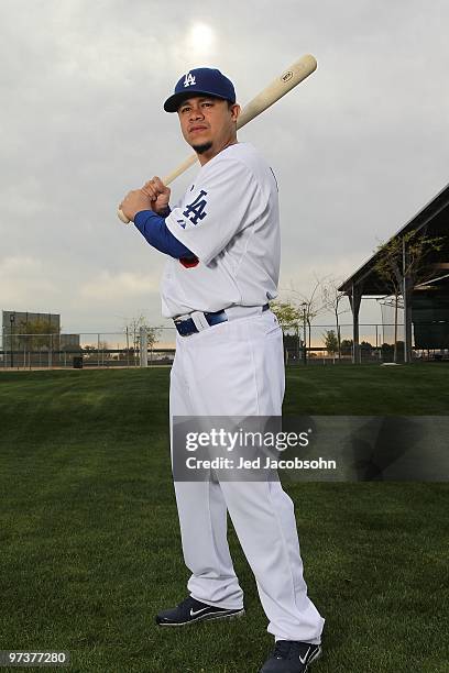 Alfredo Amezaga of the Los Angeles Dodgers poses during media photo day on February 27, 2010 at the Ballpark at Camelback Ranch, in Glendale, Arizona.