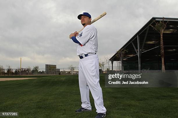 Alfredo Amezaga of the Los Angeles Dodgers poses during media photo day on February 27, 2010 at the Ballpark at Camelback Ranch, in Glendale, Arizona.