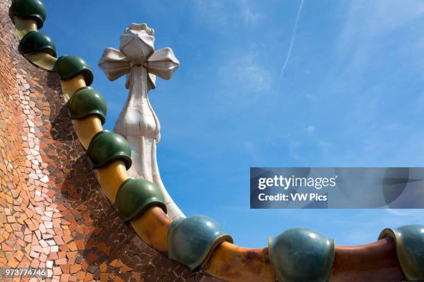 Antoni Gaudi Casa Batllo, UNESCO World Heritage Site, Barcelona, Catalonia, Spain. Sant Jordi is the Patron Saint of Catalonia all is full of roses.