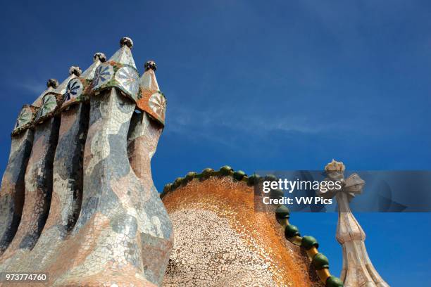 Antoni Gaudi Casa Batllo, UNESCO World Heritage Site, Barcelona, Catalonia, Spain. Sant Jordi is the Patron Saint of Catalonia all is full of roses.