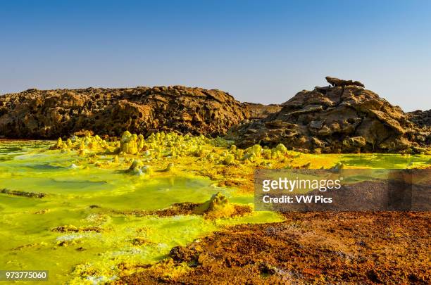 Bubbling hot mineral pools of the Danakil Depression in Northern Ethiopia.