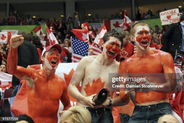 Winter Olympics: Team Canada fans in stands during Women's Gold Medal Game - Game 20 vs USA at Canada Hockey Place. Vancouver, Canada 2/25/2010...