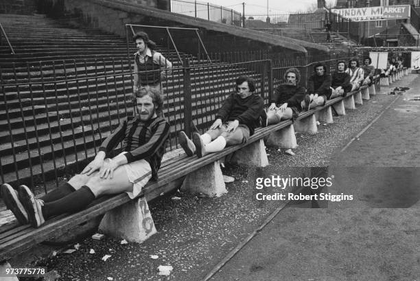 Bristol City FC soccer players in training, UK, 14th February 1974.