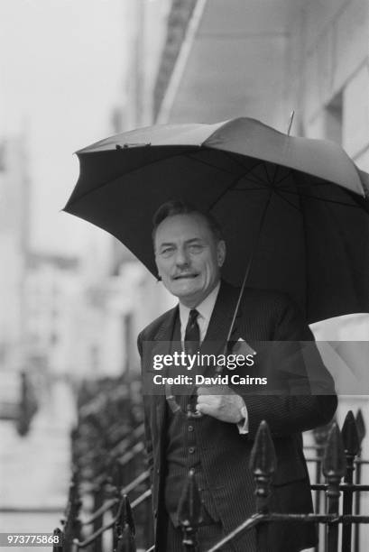 British Conservative Party politician Enoch Powell outside his house, London, UK, 9th February 1974.