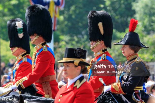 Princess Anne, Princess Royal and Prince Andrew, Duke of York attend the celebration of the Queen's birthday called Trooping The Colour on June 9,...