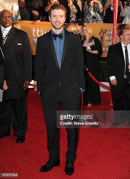 Singer Justin Timberlake attends the 16th Annual Screen Actors Guild Awards at The Shrine Auditorium on January 23, 2010 in Los Angeles, California.