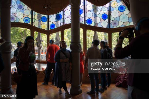 Antoni Gaudi Casa Batllo, UNESCO World Heritage Site, Barcelona, Catalonia, Spain. Sant Jordi is the Patron Saint of Catalonia all is full of roses.