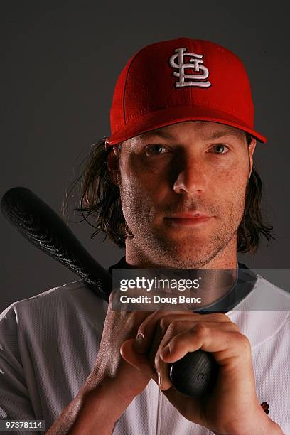 Catcher Jason LaRue of the St. Louis Cardinals during photo day at Roger Dean Stadium on March 1, 2010 in Jupiter, Florida.