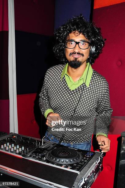 Host Sebastien Folin performs during the Lucky Star DJ Party at the Murano Hotel on February 18, 2010 in Paris, France.