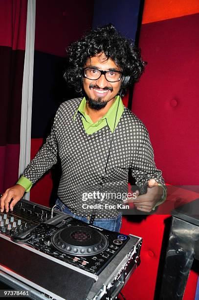 Host Sebastien Folin performs during the Lucky Star DJ Party at the Murano Hotel on February 18, 2010 in Paris, France.