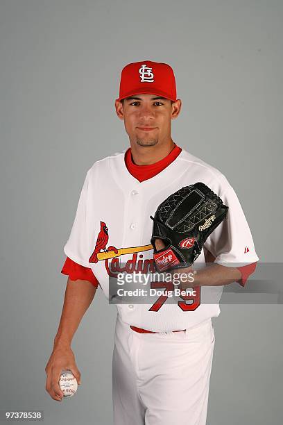 Pitcher Eduardo Sanchez of the St. Louis Cardinals during photo day at Roger Dean Stadium on March 1, 2010 in Jupiter, Florida.
