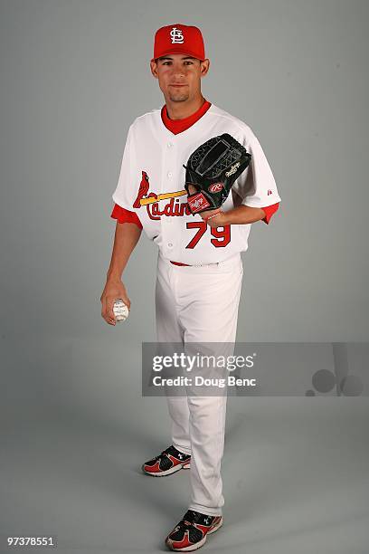 Pitcher Eduardo Sanchez of the St. Louis Cardinals during photo day at Roger Dean Stadium on March 1, 2010 in Jupiter, Florida.