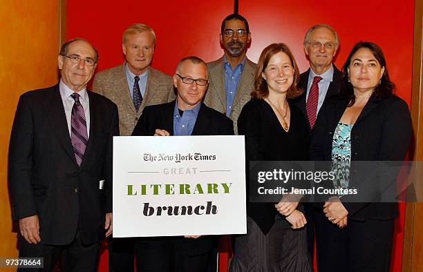 The New York Times' Great Literary Brunch participants: Host Robert Lipsyte with authors Chris Matthews, Tom Perrotta, Stephen L. Carter, Ann...