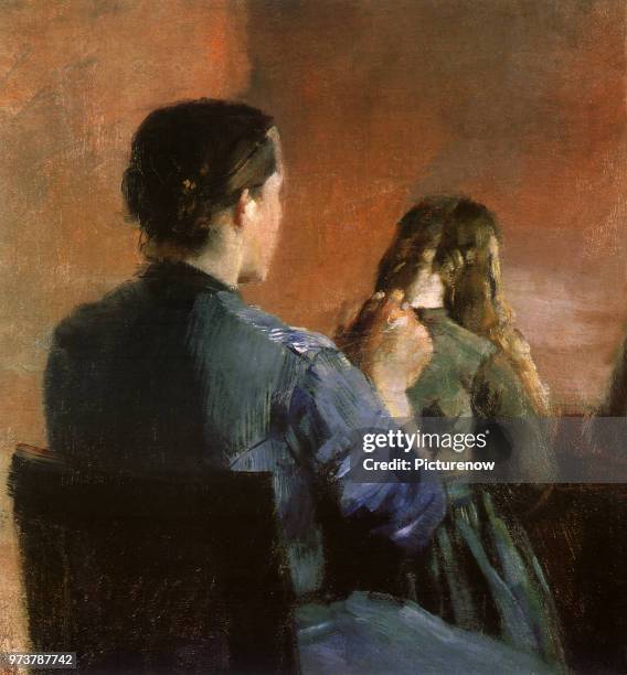 Mother Plaits Her Small Daughters Hair, Krohg, Christian, 1883 .