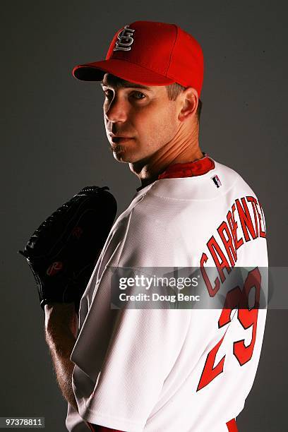 Pitcher Chris Carpenter of the St. Louis Cardinals during photo day at Roger Dean Stadium on March 1, 2010 in Jupiter, Florida.