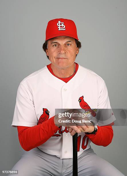 Manager Tony La Russa of the St. Louis Cardinals during photo day at Roger Dean Stadium on March 1, 2010 in Jupiter, Florida.