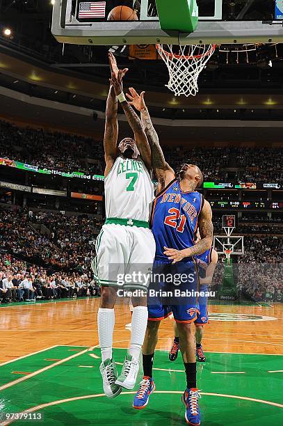 Marquis Daniels of the Boston Celtics goes to the basket against Wilson Chandler of the New York Knicks during the game on February 23, 2010 at TD...