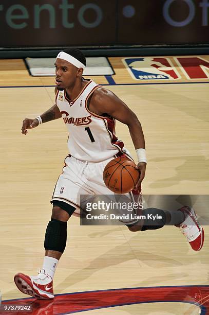 Daniel Gibson of the Cleveland Cavaliers moves the ball against the Minnesota Timberwolves during the game at Quicken Loans Arena on January 27, 2010...