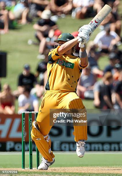 Shane Watson of Australia bats during the First One Day International match between New Zealand and Australia at McLean Park on March 3, 2010 in...