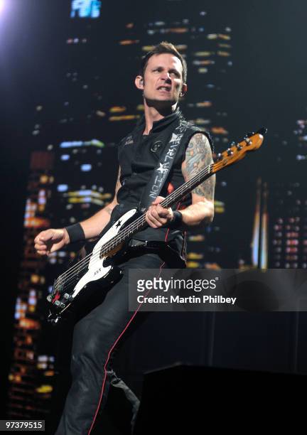 Mike Dirnt of Green Day performs on stage in concert at Rod Laver Arena on December 14, 2009 in Melbourne, Australia.