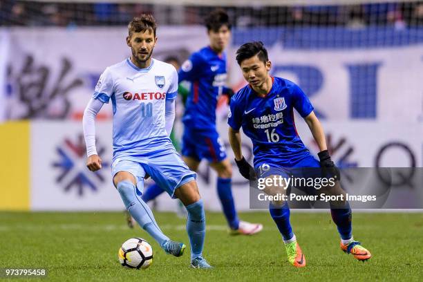 Sydney FC Midfielder Milos Ninkovic in action against Shanghai Shenhua Defender Li Yunqiu during the AFC Champions League 2018 round 2 of Group H...