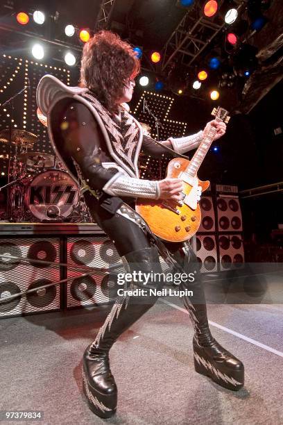 Tommy Thayer of Kiss performs on stage at O2 Islington Academy on March 2, 2010 in London, England.